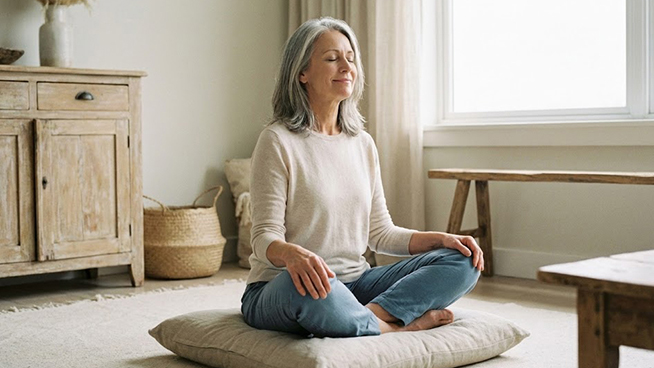 “Como Reduzir Fogachos Rapidamente: 3 Estratégias Que Funcionam de Verdade” mulher respirando